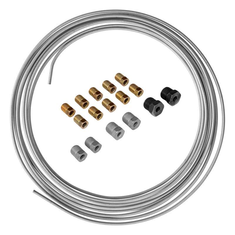 4LIFETIMELINES 4LIFETIME Galvanized Steel Brake Line Kit - 3/16" x 25ft Replacement Set - Professional Grade OE Steel Tube, Corrosion-Resistant, Flexible 3/16 Brake Line â€“ Comes with 16 Fittings for Easy Install - Image 1